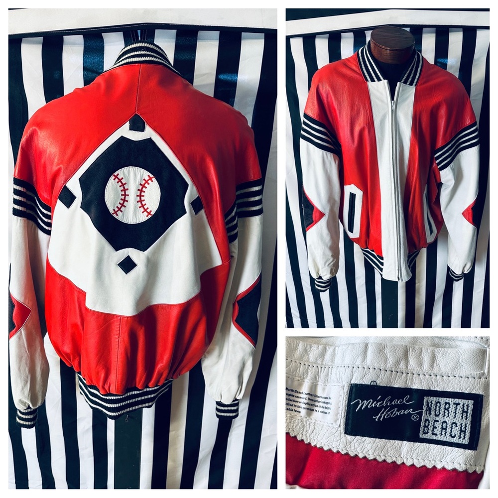 Michael Hoban North Beach Leather HOBO USA Vintage 90s Baseball Jacket - RARE!
